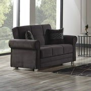 Ottomanson Andy Microfiber Convertible Loveseat with Storage, Black